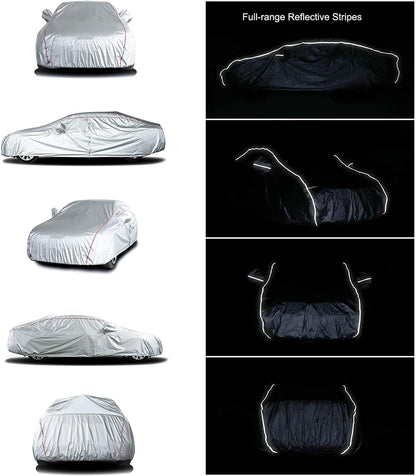Tecoom Hard Shell Breathable Material Door Shape Zipper Design Waterproof UV-Proof Windproof Car Cover for All Weather Indoor Outdoor Fit 191-205 Inches SUV