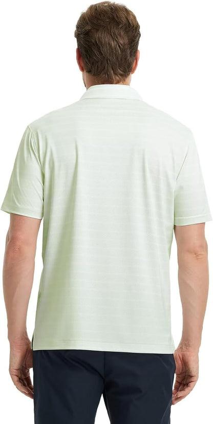 M MAELREG Golf Shirts for Men Short Sleeve Dry Fit Casual Striped Performance Moisture Wicking Collared Mens Polo Shirts