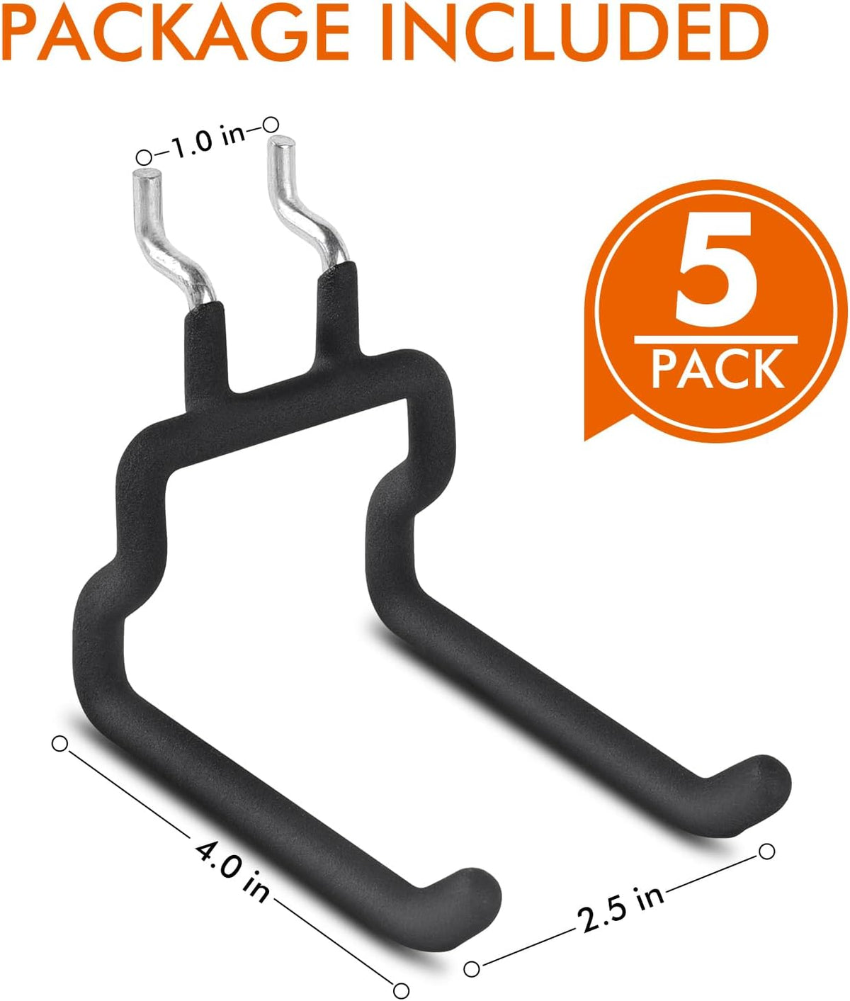 LIGHT DUST Utility Heavy Duty Pegboard Hooks - 5Pack Peg Board Accessories for Hanging Tools Fit 1/4" Peg Holes - Pegboard Organizer Large Tool Holders for Garage Workshop Shed