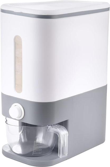 Rubtlamp 22.5-25 Lbs Gray Rice Dispenser, Rice Container with Lid, Rice Storage Container with Measuring Cup, Food Dispenser Rice Container, Storage Container for Cereal, Household Rice Bucket