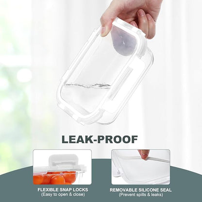 KOMUEE 10 Packs 22 oz Glass Meal Prep Containers, Glass Food Storage Containers with Lids, Airtight Lunch Boxes BPA Free, Microwave and Freezer Safe, White