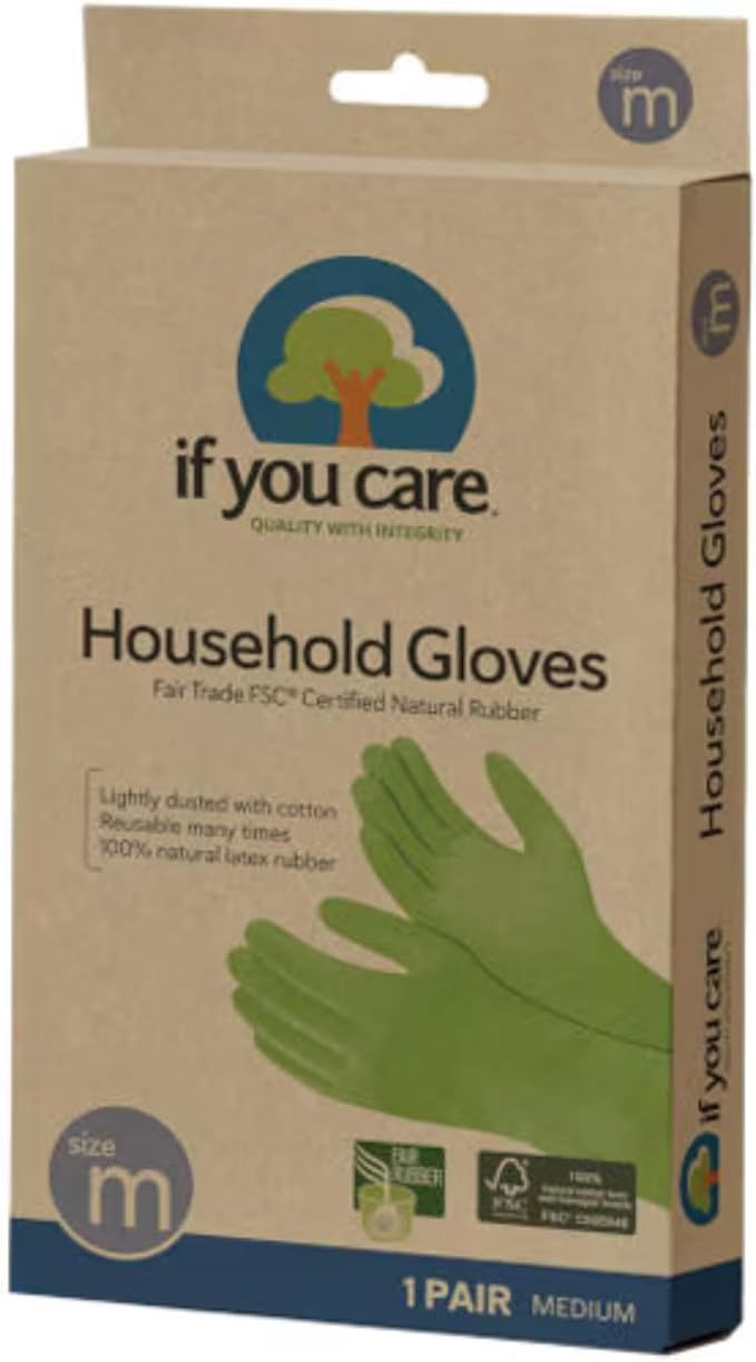 If You Care Medium Cotton Flock Lined Household Gloves – Durable, Reusable, Fair Trade Rubber – 1 Pair