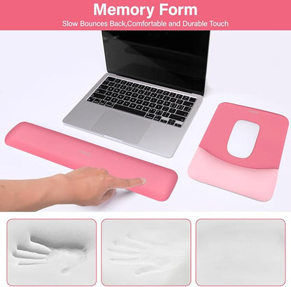 MOSISO Wrist Rest Support Mouse Pad & Keyboard Set, Melon Pink | Rectangular Ergonomic Mousepad, Non-Slip Base, Home/Office Pain Relief & Easy Typing, Neoprene Cloth & Raised Silicone Lining