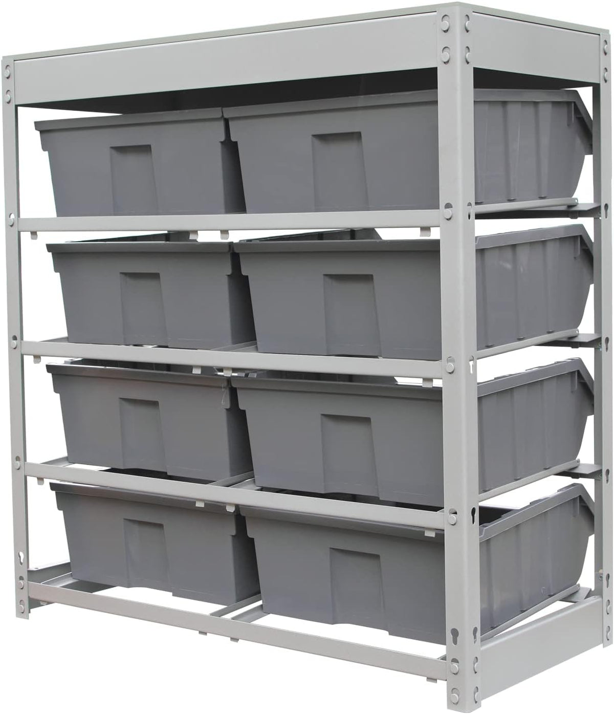 King's Rack Bin Rack Boltless Steel Storage System Organizer with Plastic Bins (4 Tier - 8 Bin)