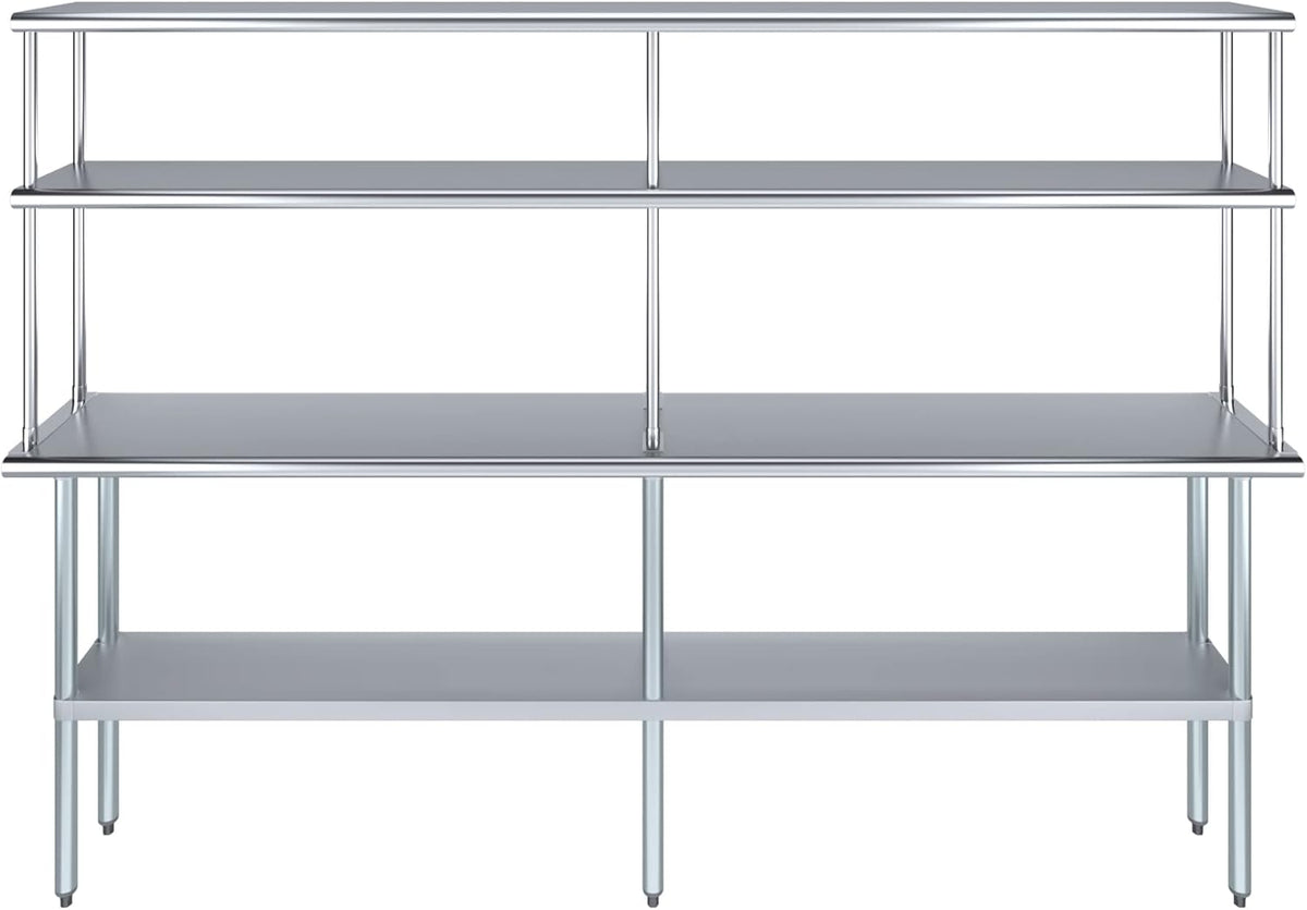 Amgood Stainless Steel Work Table Double Tier Overshelf | Metal Kitchen Prep Table & Shelving Combo | NSF (14" x 96" Work Table + 12" Overshelf)