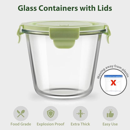 Freshmage 23oz Glass Meal Prep Containers with Lids, Airtight 3-Cup Glass Storage Containers Set, Heat-Resistant BPA-Free for Soup, Leftover, Microwave, Dishwasher, Fridge and Freezer Safe (4 Packs)
