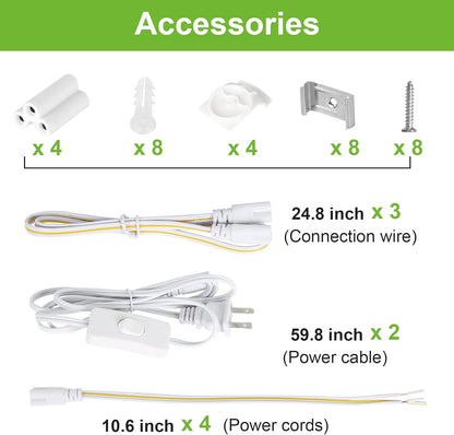 hykolity 30W 2FT LED Shop Light, 3500lm 6500K Super Bright White, Linkable Ceiling Light Fixture, V Shape Integrated T8 LED Tube Light with Built-in ON/Off Switch for Workbench, Cabinet, ETL, 4 Pack