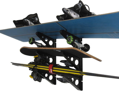 StoreYourBoard Ski Wall Rack – Horizontal Ski Rack Wall Mount, Holds 3 Pairs of Skis and Poles, Ski and Snowboard Wall Rack for Garage or Home, Holds Up to 40 lbs