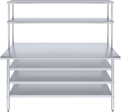 Amgood 24" x 72" Stainless Steel Work Table with 3 Shelves and 12" Wide Double Tier Overshelf | Metal Kitchen Prep Table & Shelving Combo | NSF