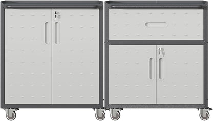 Metal Tool Cabinet,Garage Storage Cabinet System,Wall Cabinet & Locking Rolling Tool Cabinet with Doors and Adjustable Shelves,Steel Tool Cabinets for Home,Office (2 Pcs-StyleB, Black & Grey)