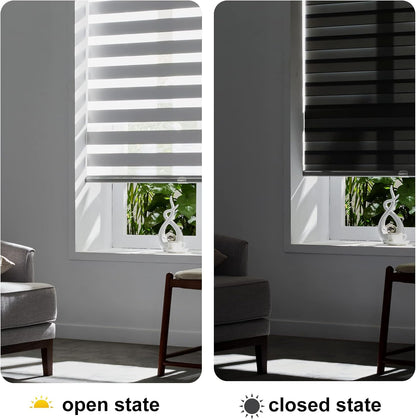 Persilux Cordless Zebra Blinds for Windows Free-Stop Roller Windows Shades (31" W X 72" H, Grey) Dual Layer Light Control for Day and Night, Light Filtering Sheer Shades for Home