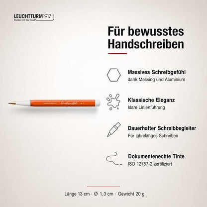 LEUCHTTURM1917 - Drehgriffel Writing Pen (Pumpkin) - Ballpoint Pen with Royal Blue Ink Included