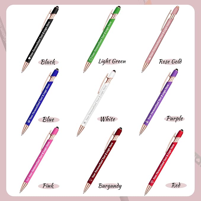 STREADVE Personalized Custom Pens 20 Engraved Writing Pen with Name Logo, Customized Promotional Items Stylus Pen Gifts for Men Women Realtor Nurse Wedding Business, Black