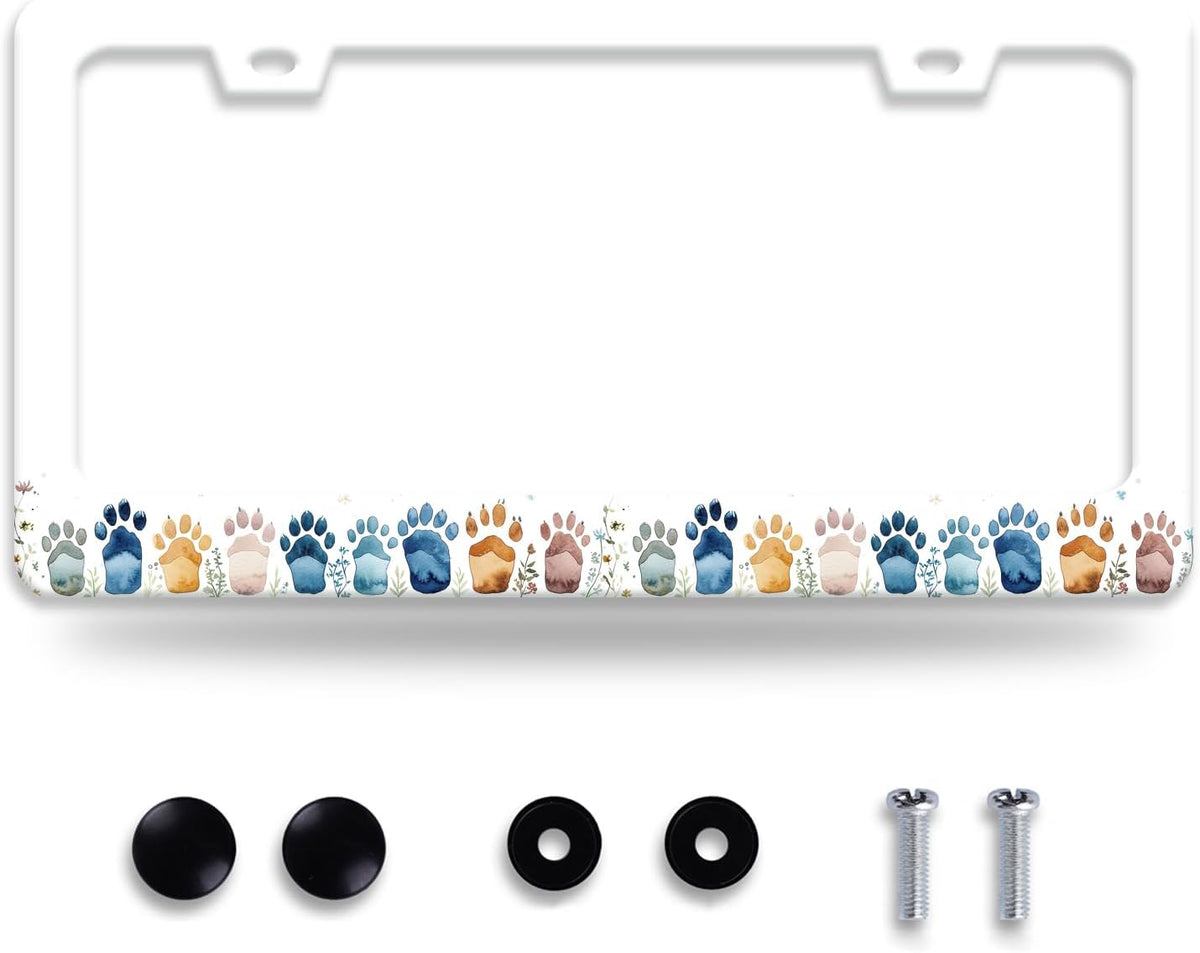 Bear Paw Print License Plate Frame Colorful Animal License Plate Frames Funny for Car Decorative Parts Stainless Stee License Plate for Standard Us Canada Funny License Plate Holder 12x6 Inch