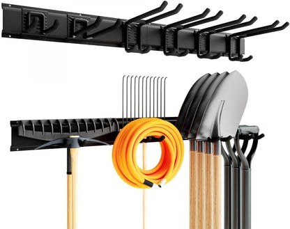 Garage Tool Organizer Wall Mount, Garage Storage, Garage Organization,64 Inch Garage Organizer Wall Mounted,4 Rails and 10 Adjustable Hooks,Max 550lbs (Black)