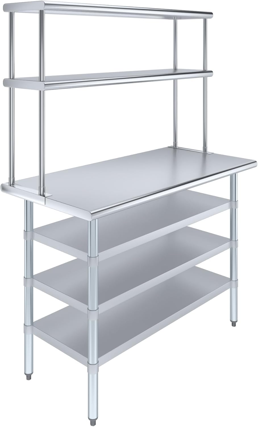 Amgood (24" x 48" Stainless Steel Work Table with 3 Shelves and 12" Wide Double Tier Overshelf | Metal Kitchen Prep Table & Shelving Combo | NSF