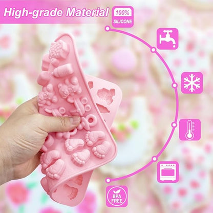 2 Pack Baby Shower Molds Silicone, 35 Cavity Baby Feet Molds with 3D Bottle Pacifier Onesie Carriage Bear Patterns for Baby Shower Party, Birthday, Candy, Chocolate, Cake Decorations Cupcake Topper