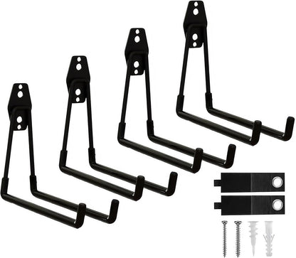 Garage Hooks, 4 Pack Large Square Wall Hooks for Hanging Heavy Duty Ladders, Bikes, Tools Ideal for Garage, Garden, Basement Utility Room Storage (Black)