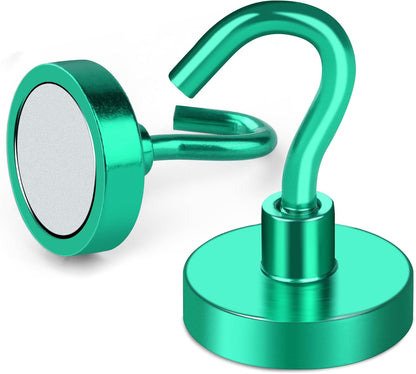 MIKEDE Magnetic Hooks, 40Lbs+ Heavy Duty Magnet Hooks for Cruise Cabins, Super Neodymium Hanging Hooks Strong Magnets with Hook for Fridge, Magnetic Hanger for Grill, Toolbox, Storage(Green, 4 Pack)