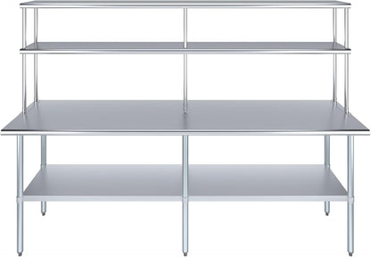 Amgood Stainless Steel Work Table Double Tier Overshelf | Metal Kitchen Prep Table & Shelving Combo (24" x 96" Work Table + 12" Overshelf)