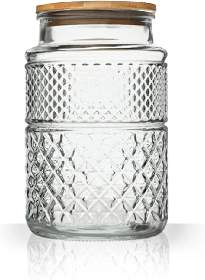 Large Glass Storage Jar, 60 FL OZ Glass Food Storage Containers with Bamboo Lid, Kitchen Containers Cereal Canisters Decorative Jar for Candy Snack Cookies Coffee Tea Nuts Airtight Jars