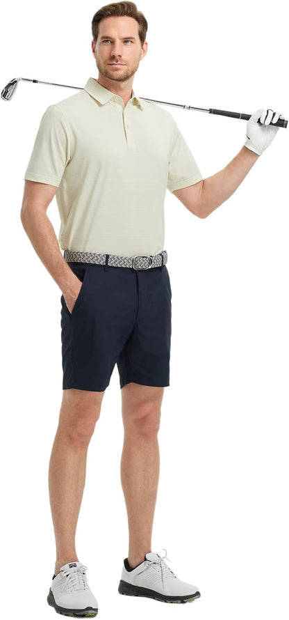 Rouen Polo Shirts for Men Dry Fit Performance Heather Stripe Golf Polo Moisture Wicking Lightweight Breathable Golf Shirts