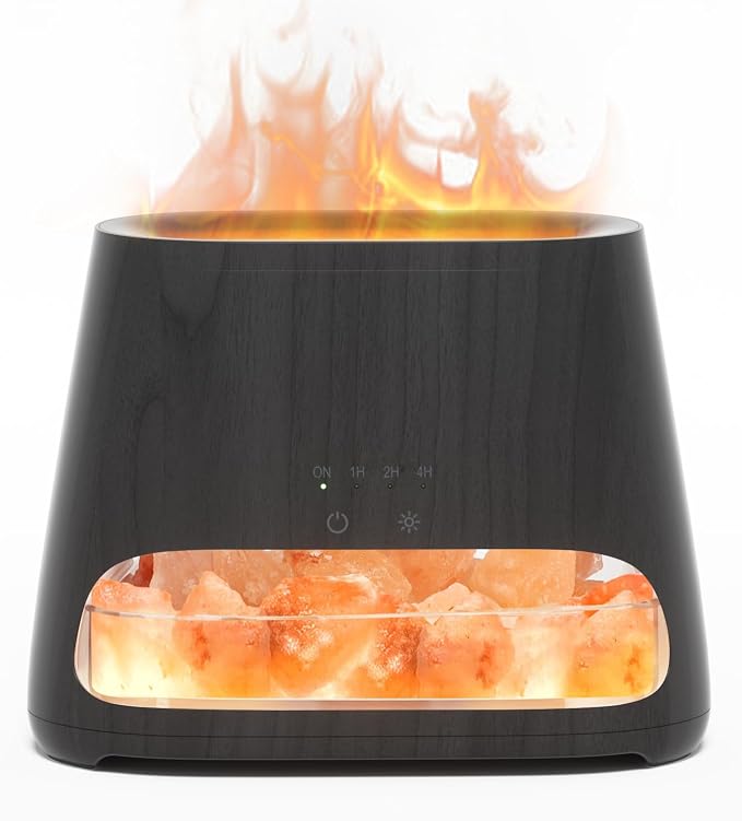 SALKING 2-in-1 Himalayan Salt Lamp & Ultrasonic Essential Oil Diffuser, Aromatherapy Diffuser Cool Mist Humidifier, Salt Therapy Lamp, Ambient Glow, 150ml (Black Wooden Grain)