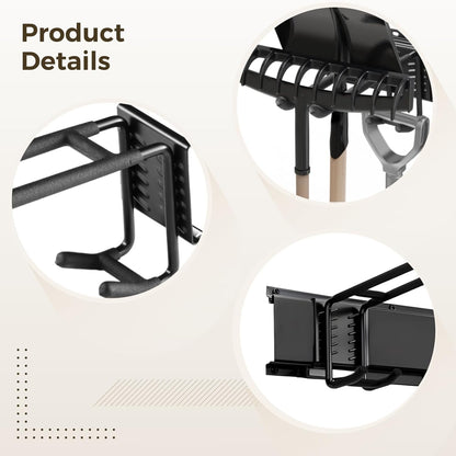 Heavy Duty Garage Organizer Tool Organizer Wall Mount, Iron Metal Hooks Set 6 Pcs, Black Adjustable Dual Hooks, Ideal for Saving Space, Supports 16 in Stud Spacing