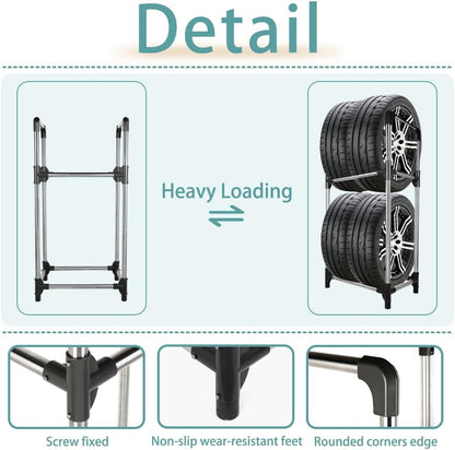 Hershii Tire Storage Rack Standing Garage Storage Shelf Organizer for Indoor Outdoor Use - Black + Silver, 22.51'' X 14.16'' X 45.11''