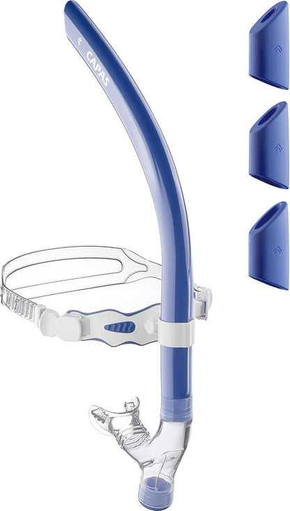 CAPAS Training Swim Snorkel for Lap Swimming, Swivel Headband Ultimate Fit Center-Mount Swimmers Snorkel with Liquid Silicone Mouthpiece Adjustable Strap, Designed for Adult Men Women
