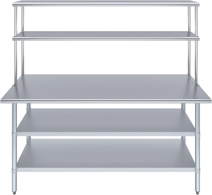 Amgood Stainless Steel Work Table with 2 Shelves | Metal Kitchen Prep Table & Shelving Combo (24" x 72" Table with 2 Shelves + 12" Overshelf)