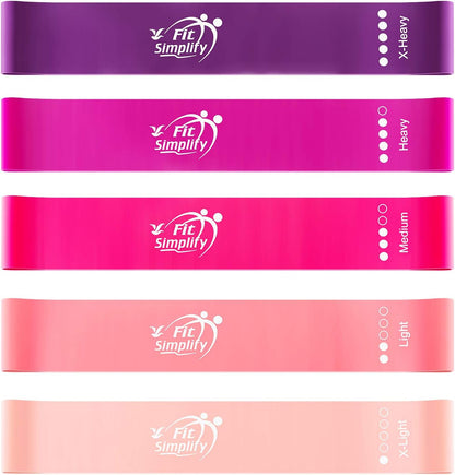 Fit Simplify Resistance Loop Exercise Bands with Instruction Guide and Carry Bag, Set of 5