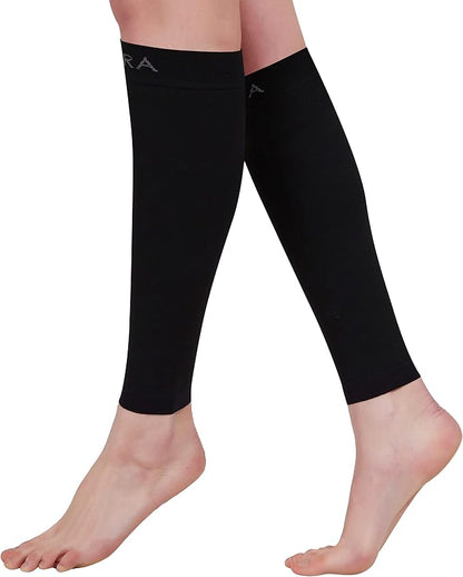 BSERA Calf Compression Sleeve Women, 2 Pairs 15-20mmHg Calf Support Footless Compression Socks Stockings for Shin Splints, Varicose Veins, Recovery (Black, Medium)