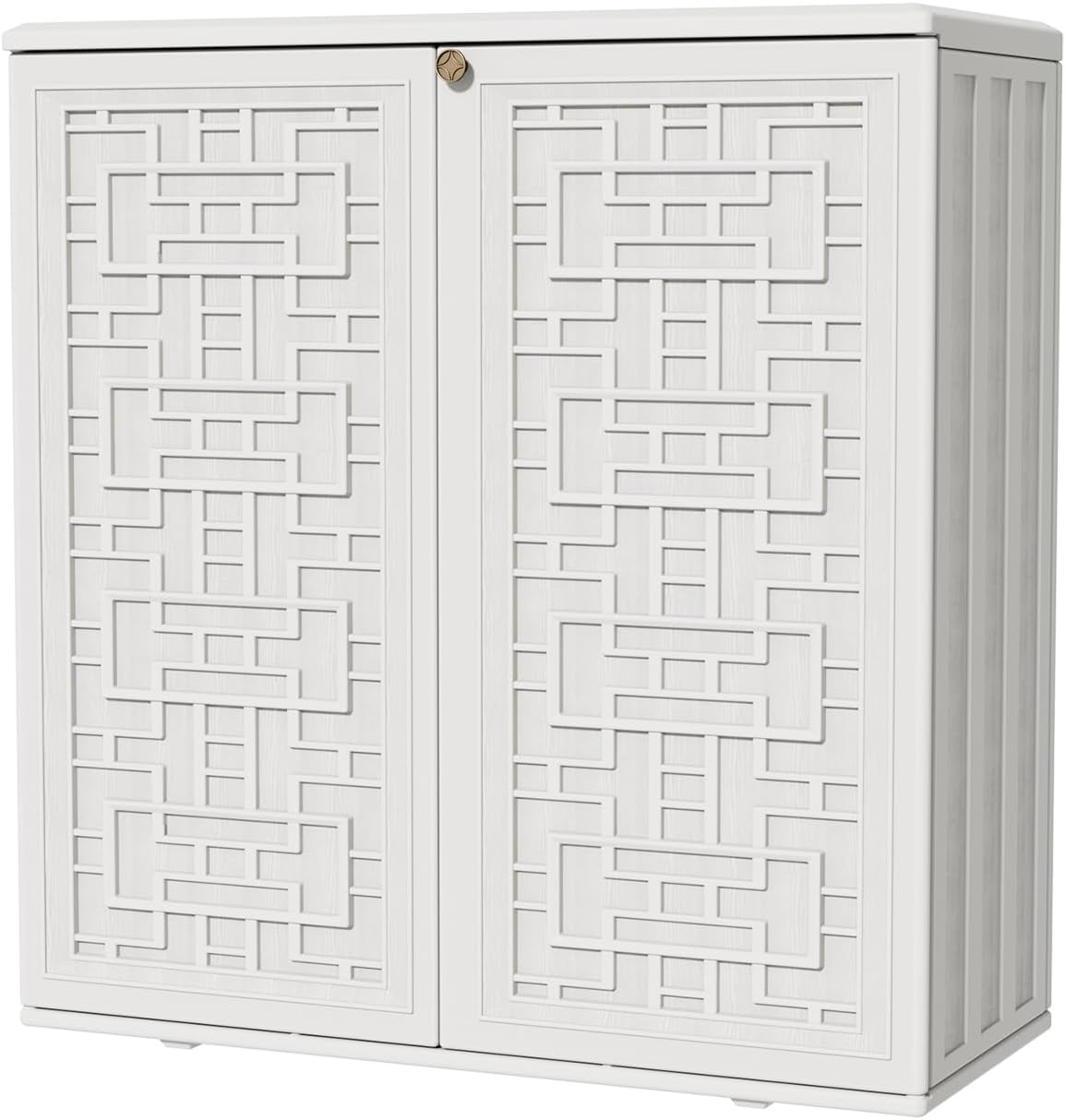 KINYING Outdoor Storage Cabinet Waterproof, Resin 60 Gallon Deck Box for Patio Furniture Cushions, Garden Tools, Pool Tools and Kids’ Toys (Off White with 1 Shelving)
