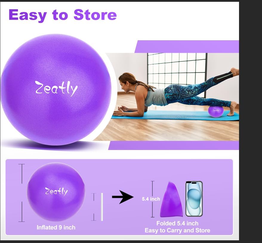 9 Inch Mini Exercise Ball for Pilates, Yoga, and Core Training, Small Exercise Ball with Pump, Guide for Physical Therapy, Balance, Stability, and Stretching, Ideal for Home land Office Fitness