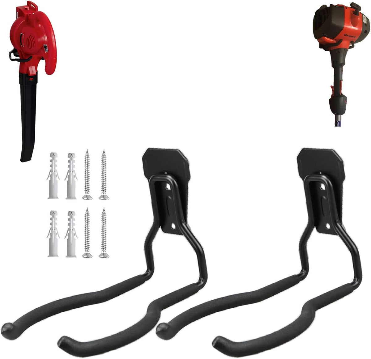 JuforminWeedeater Hanger, String Trimmer Hanger, Weed Eater Rack, Garage Wall Hooks, Power Tool Holder for Garage Wall, Utility Hooks for Garage Tool Organizers and Storage(Black-2 P)