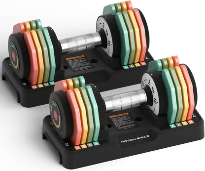 Adjustable Dumbbells Set 12.5LB/22.5LB Pair, 1-Sec Fast Adjustable 5 Weights by Turning Handle, Premium Comfort Non-slip Metal Dumbbells with Tray, Compact Size for Full Body Home Workout