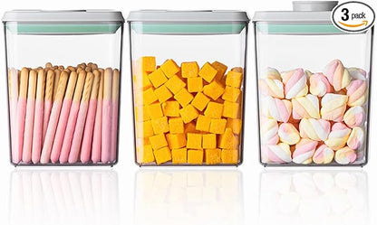 Ankou Pop Airtight Food Storage Containers with Lids- 3 Pcs Stackable One Button Opening Food Containers, Kitchen Pantry Storage Containers for Snacks Candy Salt Herbs Spices BPA-Free (1.2 QT * 3)