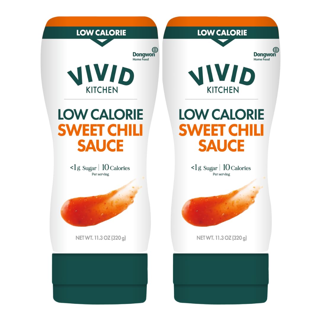 VIVID KITCHEN Low-Calorie Sweet Chili Sauce - 2 Pack - Low Sugar, 10 Cal/Serving - No Preservatives or MSG - Easy Squeeze Bottle - Healthy Asian-Inspired Sauce for Dipping, Stir-Fry, and More