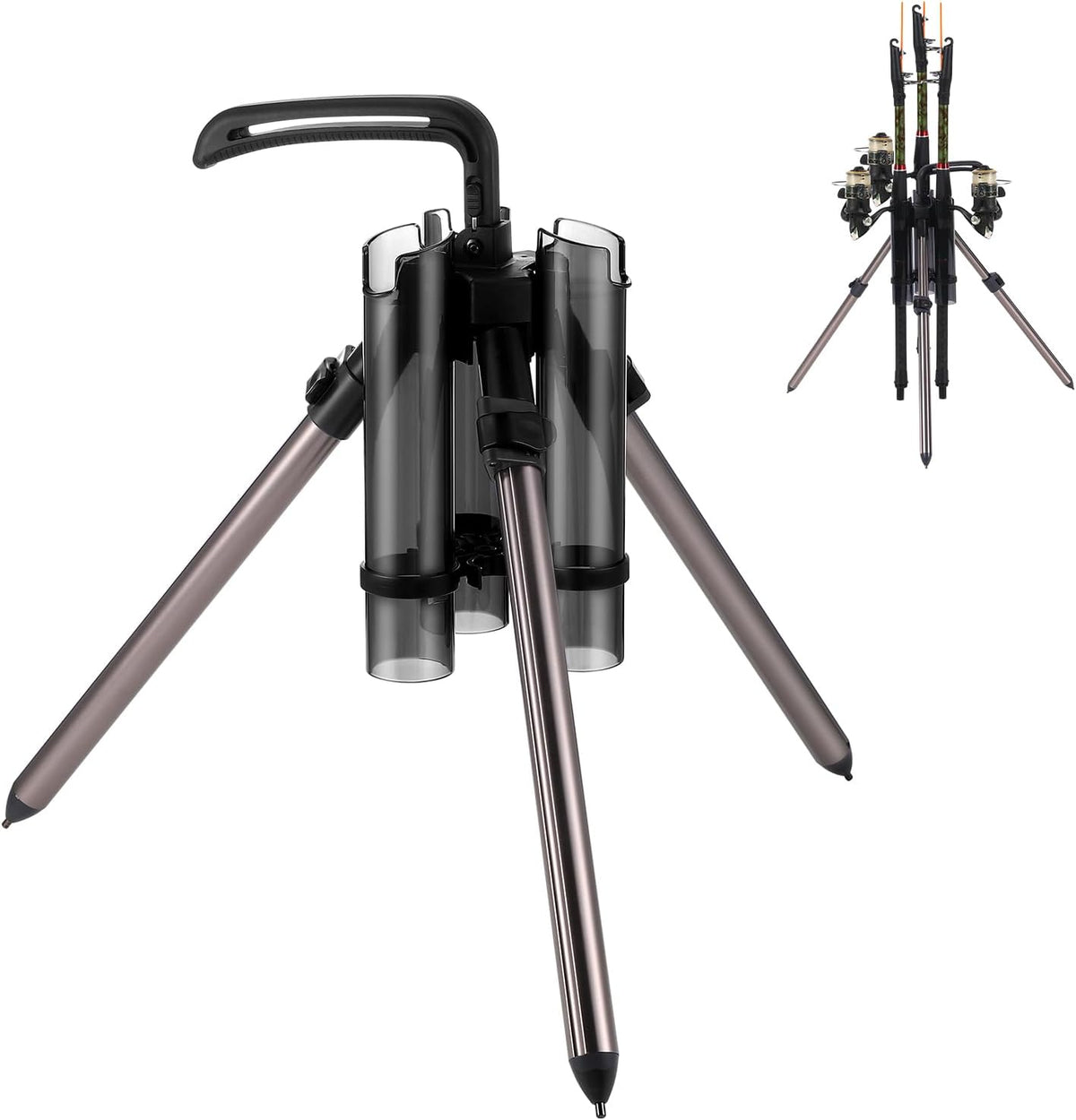 Gisafai Fishing Rod Carrier Foldable Pole Holder Stand 3 Rod Portable Surf Fishing Holder Vertical Beach Pole Storage Freestanding Rack for Garage, Home, Outdoor