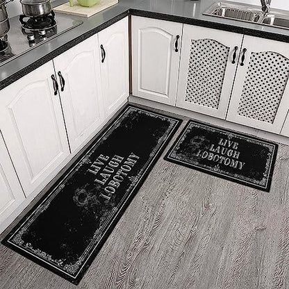 Goth Kitchen Mat Set of 2 - Non Slip Halloween Spooky Kitchen Rugs Black Goth Rug Skull Witchy Rug for Home Kitchen - Live Laugh Lobotomy Sign - Halloween Gothic Kitchen Decor Accessories