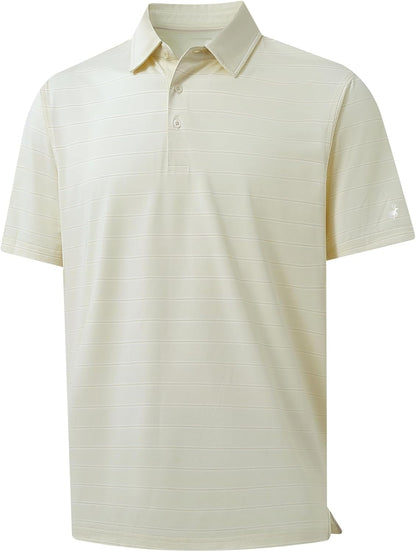Rouen Polo Shirts for Men Dry Fit Performance Heather Stripe Golf Polo Moisture Wicking Lightweight Breathable Golf Shirts