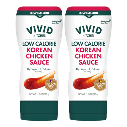VIVID KITCHEN Korean Chicken Sauce – Low-Calorie, No Preservatives – Sweet and Savory Flavor – Easy Squeeze Bottles – Authentic Korean BBQ Marinade and Dipping Sauce – 2 Pack – 11.33 oz Each