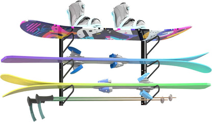 UNITEDPOWER Ski Storage Rack, Wall Mounted Snowboard Organizer Shelf, Wall Display Hanger Holds Up 3 Pairs of Skis and Poles, Garage, Home, Shed