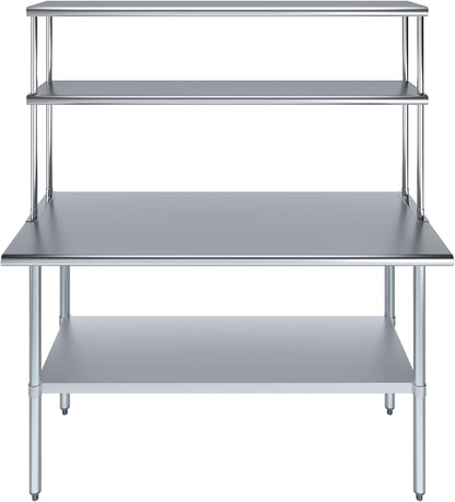 Amgood Stainless Steel Work Table Double Tier Overshelf | Metal Kitchen Prep Table & Shelving Combo (24" x 60" Work Table + 12" Overshelf)