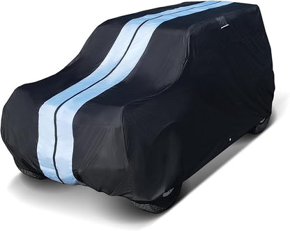 iCarCover Premium Heavy Duty SUV Car Cover - Waterproof All Weather Rain Snow UV Protection, CJ-5, Wrangler, FJ40, Tracker 2-Door, Sidekick 2-Door, Size S56 (See Size Chart), Stripe - Black/Gray