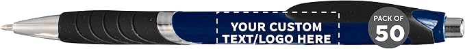 DISCOUNT PROMOS Ballpoint Pens With Rubber Grip - 50 pack - Customizable Text, Logo - Black Ink Ball Point Pen with Soft Touch Plastic - Navy Blue