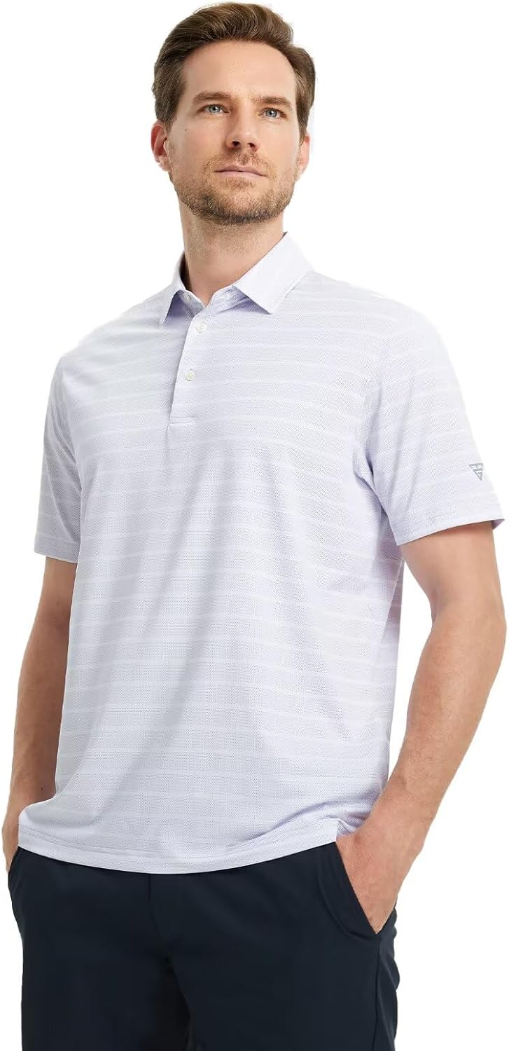 M MAELREG Golf Shirts for Men Short Sleeve Dry Fit Casual Striped Performance Moisture Wicking Collared Mens Polo Shirts