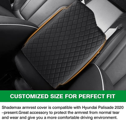 Shademax Custom Fit for Center Console Cover Hyundai Palisade 2020 2021 2022 2023 2024 2025 2026 Armrest Cover Center Console Pad PU Leather Armrest Seat Box Cover Protector with Pockets Storage Bag