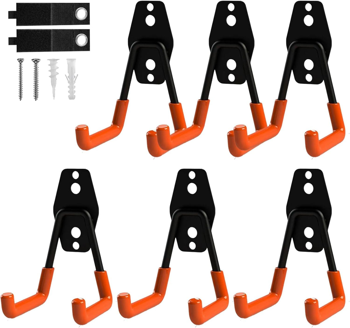 6-Pack Small Square Heavy Duty Garage Hooks, Ideal for Hanging Ladders, Bikes, Tools, Garage, Garden, Basement, Shed, Utility Room Storage (Orange)